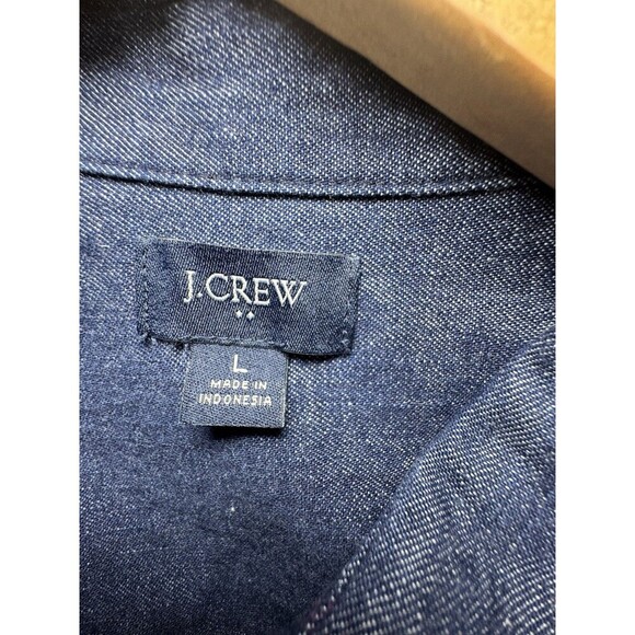 J Crew Women's Denim Blouse Dark Blue Button Up Long Sleeve Cotton SIZE LARGE - Picture 5 of 8